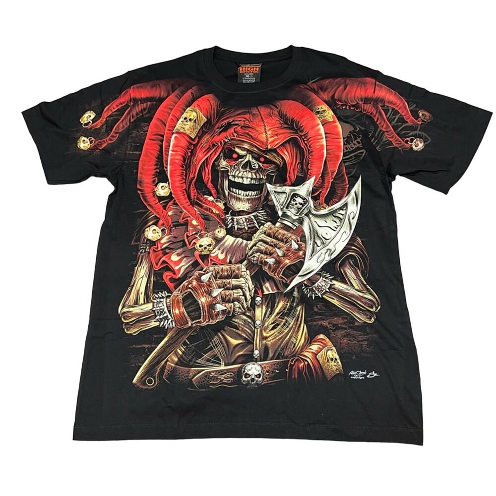 NWT VTG Y2K AOP All Over Print Rock Chang Joker Skull Glows In Dark Mens Sz XL